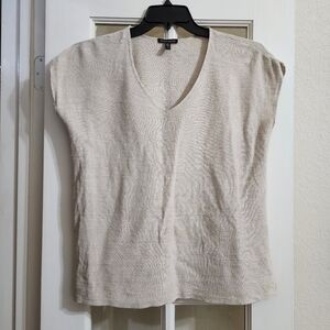 Eileen Fisher Organic Linen Cotton V Neck Relaxed Fit Boxy Knit Top XS Oatmeal